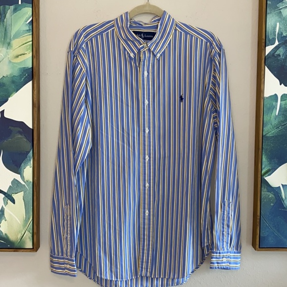Ralph Lauren Button Down Shirt Blue Yellow Stripes